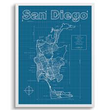 In 1821 san diego became part of the mexican state of alta california. San Diego California Wall Map Blueprint Style Maphazardly