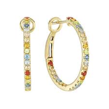 Round Multi Colored Gemstone Hoop Earrings Gemstone Hoop Earrings Gemstones Gemstone Colors
