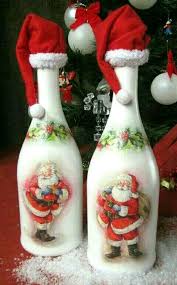 Pretty Christmas Santa Painted Wine Bottles Botellas Decoradas Para Navidad Decoracion De Botellas Navidenas Decoracion De Botellas