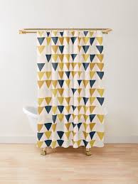 Arrow Pattern In Mustard Yellows Navy Blue And Blush Tones Minimalist Geometric Shower Curtain By Kierkegaard Yellow Shower Curtains Gray Shower Curtains Geometric Shower Curtain