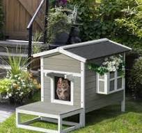 Pawhut Wooden Large Cat House Elevated Indoor Outdoor with Porch and Balcony