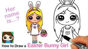 Draw so cute easter coloring pages. How To Draw A Easter Bunny Cute Girl Youtube