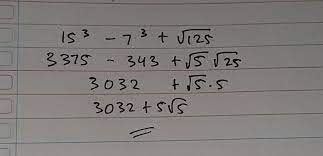 Hasil akar pangkat 3 dari 3375 adalah. Berapikan Hasil Dari 15 Pangkat 3 Di Kurang 7 Pangkat 3 Di Tambah Akar 125 Adalah Brainly Co Id