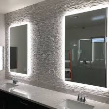 Back Lit Mirror On Textured Stone Wall Bathroom Design Luxury Bath Mirror Mirror