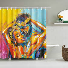 Black Art Shower Curtains Modern Art Afro African Queen And King Black Couple Shower Curtain African Shower Curtain Shower Curtain Curtains
