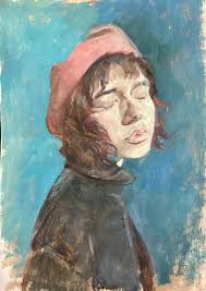 Sebastian Bishop Portrait, Blue, in Norman Felchle's Figurative Art Comic  Art Gallery Room