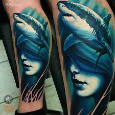 Colored tattoo inks cost way more than the black ink. Great White Shark Portrait