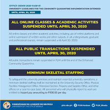 Mar 16, 2020 · workers and residents of the area subject of the enhanced community quarantine. University Guidelines For Community Quarantine Implementation Extended