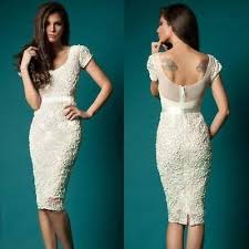 Short Lace Sheath Bridal Gown Sheer White Ivory Knee Length Wedding Dress Custom Knee Length Wedding Dress Sheath Bridal Gown Rehearsal Dinner Dresses