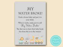 My Water Broke Frozen Baby Game Ice Cube Baby Game Jungle Etsy Jungle Baby Shower Games Animal Baby Shower Games Baby Games
