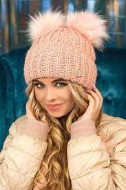 Dark Blue Beanie Fur Pompom Hat Two Pom Poms Women Knit Etsy In 2021 Knitted Hats Wool Hat Knit Crocheted Beard Pattern