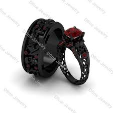 Dark Vampire Queen Gothic Skull His Her Wedding Band Ring 2pc Set Anchor Pirates Skull Engagement Ring Black Wedding Rings Skull Wedding Ring