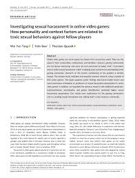 PDF) Investigating sexual harassment in online video games: How personality  and context factors are related to toxic sexual behaviors against fellow  players