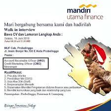 Syarat & ketentuan pengajuan.lokerbali adalah portal yang memberikan informasi lengkap seputar tips karir dan lowongan kerja di bali ( denpasar, badung, gianyar, tabanan, karangasem, buleleng, jembrana, klungkung, bangli ) terbaru setiap harinya. Probolinggo Lowongan Kerja Mandiri Utama Finance Posisi Account Receivable Officer Aro Credit Marketing Officer Cmo Penempatan Probolinggo Pasuruan Lumajang Jawa Timur Bagi Yang Berminat