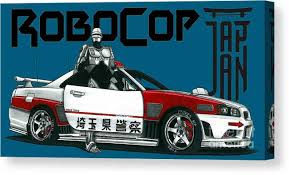 Concept art movie prequel RoboCop mission in Tokio. Cyberpunk Nissan  Skyline R34 GTR Canvas Print / Canvas Art by Vladyslav Shapovalenko -  Pixels Canvas Prints