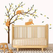 Amazon Com Decalmile Large Tree And Sloths Wall Decals Kids Wall Stickers Baby Nursery Childrens Bedroom Wall Decor Tree Size 46 Inches Kitchen Dining