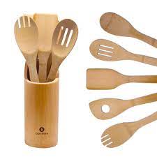 Shop wayfair for all the best bamboo cooking utensil sets. 6 Piece Set Bamboo Cooking Utensils With Holder Spoon And Spatula Mix Wooden Kitchen Tools Perfect For Nonstick Cookware By Bamboni Spatulas Turners Amazon Com Au