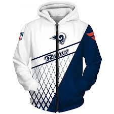Los Angeles Rams 3d Zip Hoodie Blue White Net Cheap Sweatshirts Long Sleeve Sweatshirts Hoodies