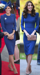 10 31 2018 The Duchess Wore Her Bespoke Blue Fitted Dress By Go To Designer Jenny Packham Fir Kate Middleton Blue Dress Kate Middleton Style Middleton Style