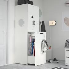 You can see that by moving the kickboard flush, the filler can run across the fonts of the wardrobe frames, with no gap to the kickboard, and, if positioned correctly, the skirting board will bridge the platform edge and. Smastad Wardrobe With Pull Out Unit White Pale Pink With Clothing Rod Ikea
