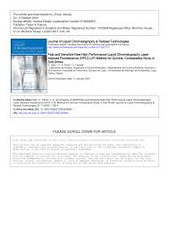 Shi, y., gao, w., lytle, n.k. Pdf Fast And Sensitive New High Performance Liquid Chromatography Laser Induced Fluorescence Hplc Lif Method For Quinine Comparative Study In Soft Drinks