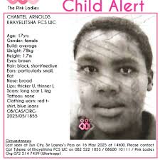 MISSINGPinkLadies @ThePinkLadiesOr MISSING: Khayelitsha FCS WC Chantel  Arnolds 17yrs 16 May 2025 NOTE: Admin will make any necessary announcements  once confirmed by Saps and/or press releases. Pink Ladies Org #Missing  Donate: https://pos.snapscan.io/qr ...