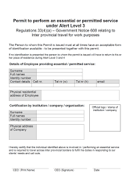 (1) the wearing (a) persons doing so in the course of carrying out work responsibilities or performing any service permitted under alert level 3, provided that such person is. Permit To Perform An Essential Or Permitted Service Under Alert Level 3