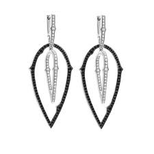 14k white gold extra large round diamond hoop earrings 4.10 ct. White Gold Large Hoop Earrings With Black Diamond Thorn