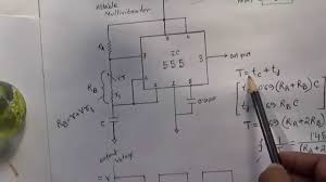 555 timer astable circuit calculator in this 555 timer astable calculator , enter the values of timing capacitor c and timing resistors r1 & r2 to calculate the frequency, period and duty cycle. Astable Multivibrator Circuit Using Ic 555 Explained By Formula Youtube