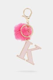 Download Ardene Pompom Keychain With Metal Letter K Pink Keychain Pompom Keychain Unicorn Jewelry