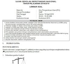 Soal Dan Kunci Jawaban Usbn Ipa Smp Kurikulum 2013 Tahun Pelajaran 2018 2019 Didno76 Com