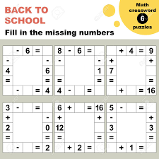 These puzzles practice a wide variety of math skills. Math Crossword Puzzles Worksheet Easy Worksheet For Children In Preschool Elementary And Middle School Royalty Free Cliparts Vectors And Stock Illustration Image 152031013