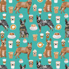Australian Cattle Dog Fabric Blue Red Heelers And Coffee Etsy Australian Cattle Dog Cattle Dog Red Heeler