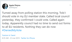 Lire la suite de facebook france : Elections Europeennes Droit De Vote Refuse A Certains Citoyens Europeens De Grande Bretagne Brexit Ici Londres