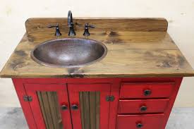 If you're trying to fit a bathroom or powder room into a (really really) tight space, take a look at this list of sinks and vanities. Rustic Farmhouse Vanity Copper Sink 42 Barn Red Bathroom Vanity Bathroom Vanity With Sink Rustic Vanity Farmhouse Vanity