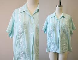 1980s Haband Womens Mint Guayabera Shirt