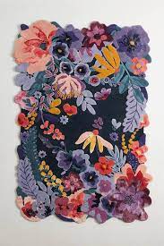 Floral & plant area rugs. Jardin Navy Floral Tufted Wool Rug