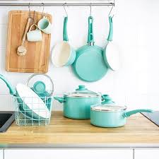 Greenlife Ceramic Non Stick 14 Piece Cookware Set Turquoise Walmart Com Cookware Set Kitchen Cookware Pots And Pans Sets