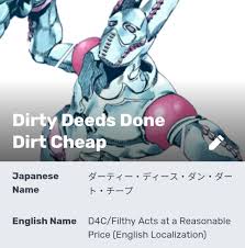 These are the 'dirty deeds'! Queenie On Twitter Never Forget When Jojo Localized Dirty Deeds Done Dirt Cheap As Filthy Acts At A Resonable Price