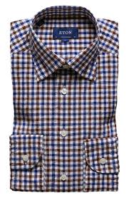 как сложить рубашку в чемодан чтобы она не помялась Men S Eton Soft Contemporary Fit Check Cotton Linen Dress Shirt Size 17 5 Brown Linen Shirt Dress Mens Clothing Styles Men Shirt Style