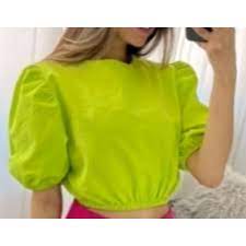 Cropped Verde Lima Viscolinho Cor Pantone 22 Shopee Brasil