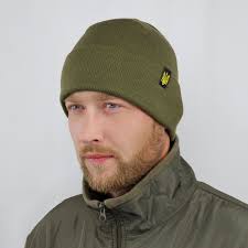 Шапка вязаная двуслойная олива хаки, шапка тактическая теплая с гербом  осень