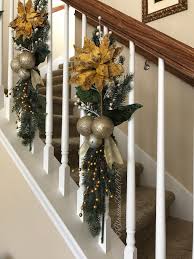 Handcrafted Greenery And Floral Swags Decorated On The Staircase Banisters Which Free Christmas Stairs Decorations Christmas Staircase Decor Christmas Banister