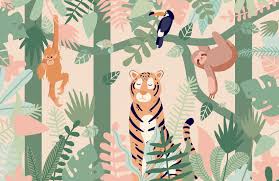 How set friends wallpaper on your desktop? Kids Animals Jungle Friends Wallpaper Mural Hovia
