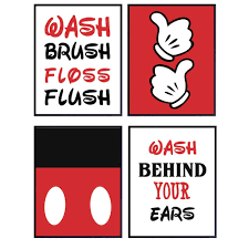 Imagine mickey greeting you every. Amazon Com Mickey Mouse Bathroom Wall Art Prints Set Home Decor For Kids Childs Childrens Baby Or Toddlers Bath Gift For Disney World And Disneyland Fans Set Of Four
