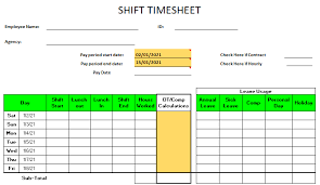 Yearly leave record sheet is permitted to the employee after he/she has served at least for a year in that organization. Shift Timesheet Template Free Download