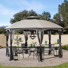 Sunjoy Alyssa 11 Ft X 14 Ft 2 Tone Gray Hexagon Steel Gazebo With 2 Tier Dome Roof A101011200 The Home Depot In 2020 Steel Gazebo Gazebo Backyard Gazebo