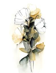 Abstract Floral Mustard And Grey Green Original Watercolor Etsy Abstract Watercolor Watercolor Abstract Tattoo Abstract Art Painting