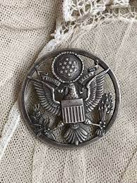 Vintage Eagle Crest Badge Military Air Force Eagle With Arrows Badge Hat Lapel Pin Militaria Collectible Medal Silver Colored Eagle Crest Eagle Crest Design