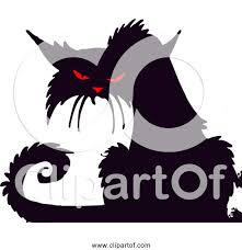 Free Clipart Of A Grumpy Black Cat With Red Eyes And Nose